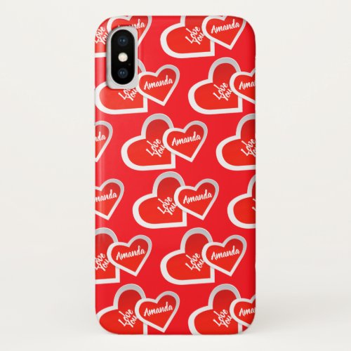 I Love You Red Cute Love Hearts  Personalized iPhone XS Case