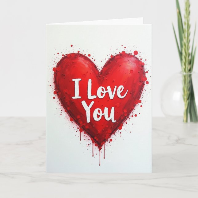 I Love You Red Glitter Heart Card (Front)