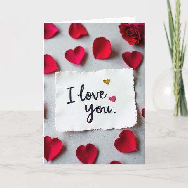 I Love You Red Glitter Hearts Card (Front)