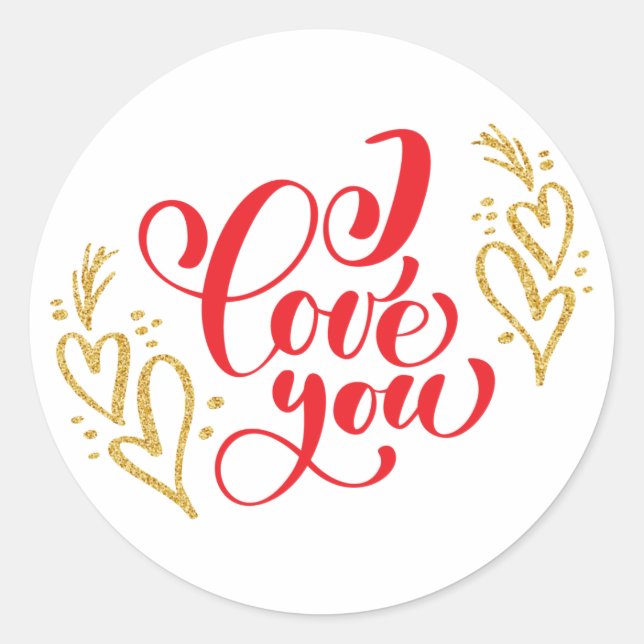 I Love You Red Gold Glitter Stickers (Front)