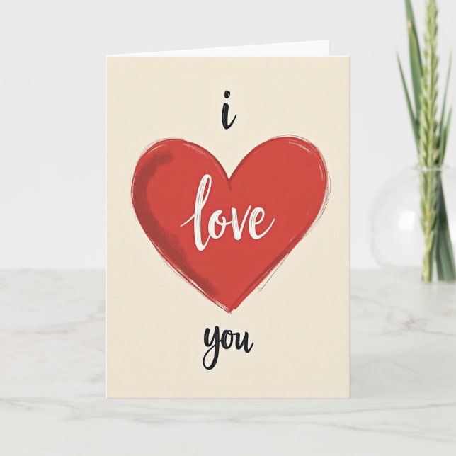 I Love You Red Hand Drawn Heart Card (Front)