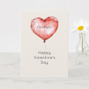 I Love You Red Heart Balloon Valentine's Day Card