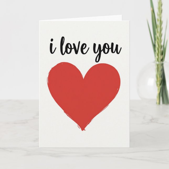 I Love You Red Heart Brushstroke Card (Front)