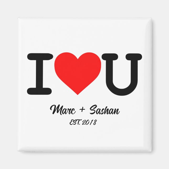 I Love You: Red Heart Custom Names & Date Magnet (Front)