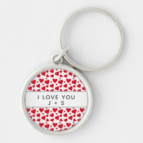 I Love You Red Heart Doodles Couples Monogram Keychain