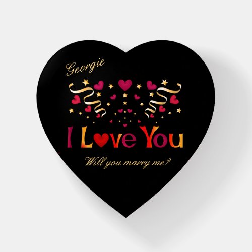 I LOVE YOU Red Heart Gold Black Marriage Proposal Paperweight