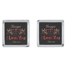 I LOVE YOU Red Heart Gold Black Valentine Wedding Cufflinks