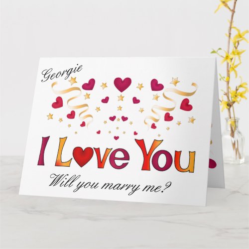 I LOVE YOU Red Heart Gold Ribbon Marriage Proposal Card