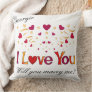 I LOVE YOU Red Heart Gold Ribbon Marriage Proposal Throw Pillow