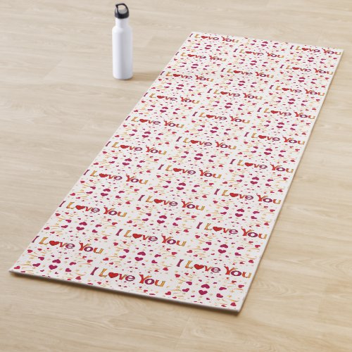 I LOVE YOU Red Heart Gold Ribbon Valentine 2_side  Yoga Mat