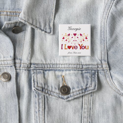 I LOVE YOU Red Heart Gold Ribbon Vintage Valentine Button