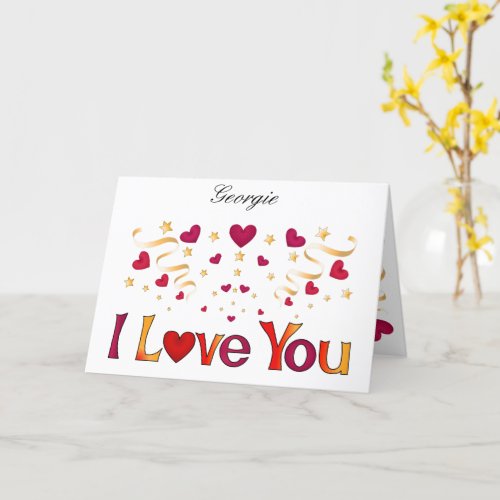 I LOVE YOU Red Heart Gold Ribbon Vintage Valentine Card