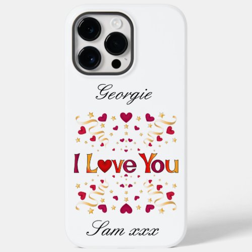 I LOVE YOU Red Heart Gold Ribbon Vintage Valentine Case_Mate iPhone 14 Pro Max Case
