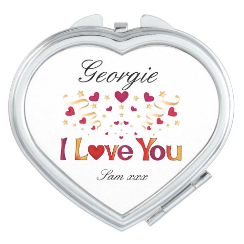 I LOVE YOU Red Heart Gold Ribbon Vintage Valentine Compact Mirror