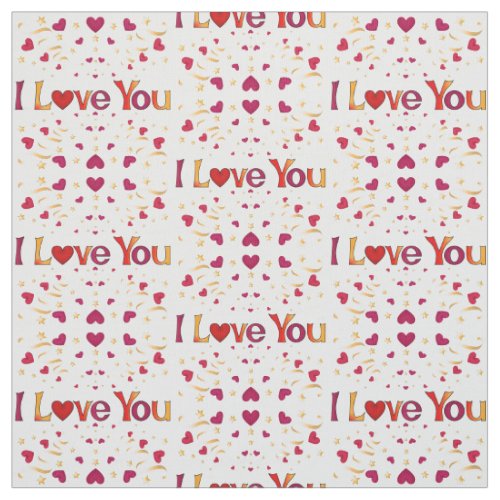I LOVE YOU Red Heart Gold Ribbon Vintage Valentine Fabric