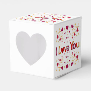 I LOVE YOU Red Heart Gold Ribbon Vintage Valentine Favor Boxes