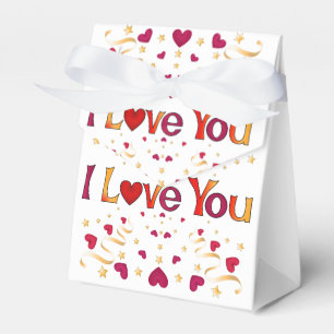 I LOVE YOU Red Heart Gold Ribbon Vintage Valentine Favor Boxes