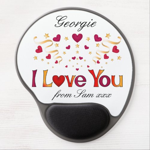 I LOVE YOU Red Heart Gold Ribbon Vintage Valentine Gel Mouse Pad
