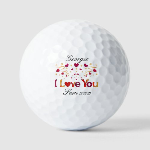I LOVE YOU Red Heart Gold Ribbon Vintage Valentine Golf Balls