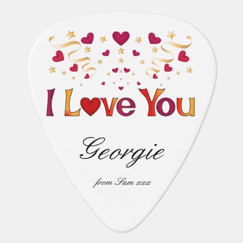 I LOVE YOU Red Heart Gold Ribbon Vintage Valentine Guitar Pick
