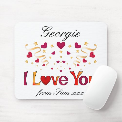 I LOVE YOU Red Heart Gold Ribbon Vintage Valentine Mouse Pad