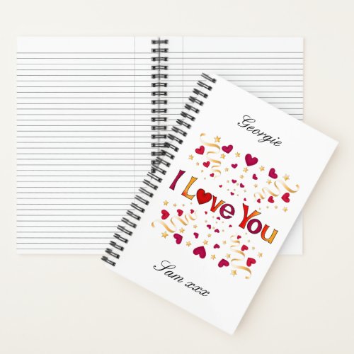 I LOVE YOU Red Heart Gold Ribbon Vintage Valentine Notebook