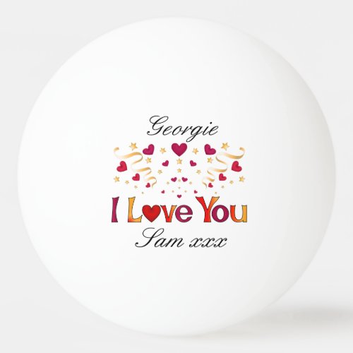 I LOVE YOU Red Heart Gold Ribbon Vintage Valentine Ping Pong Ball
