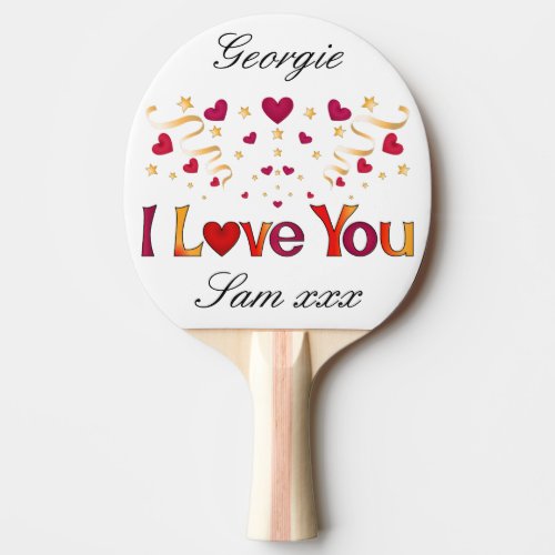 I LOVE YOU Red Heart Gold Ribbon Vintage Valentine Ping Pong Paddle