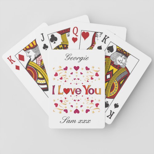 I LOVE YOU Red Heart Gold Ribbon Vintage Valentine Playing Cards