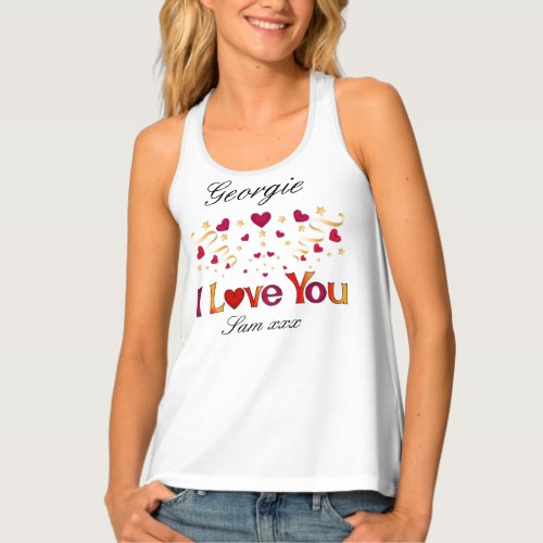 I LOVE YOU Red Heart Gold Ribbon Vintage Valentine Tank Top