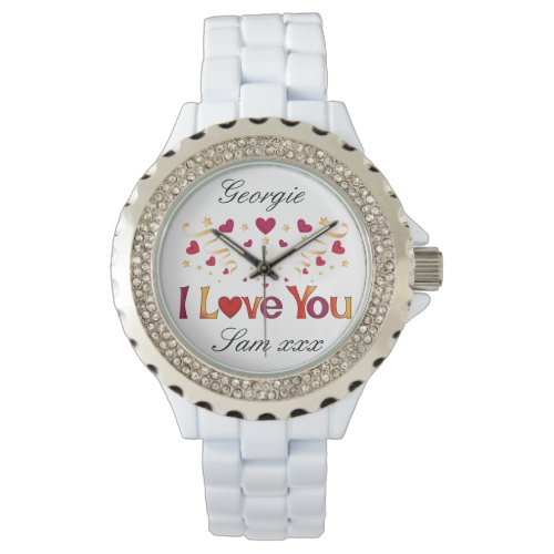 I LOVE YOU Red Heart Gold Ribbon Vintage Valentine Watch
