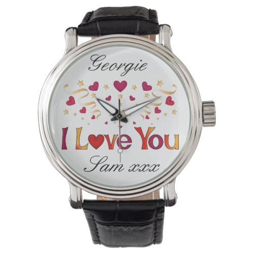 I LOVE YOU Red Heart Gold Ribbon Vintage Valentine Watch
