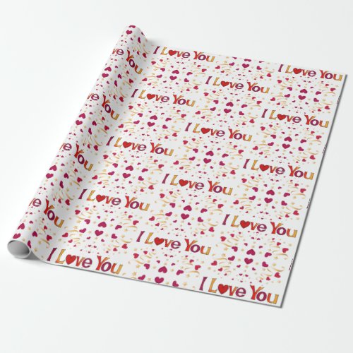 I LOVE YOU Red Heart Gold Ribbon Vintage Valentine Wrapping Paper