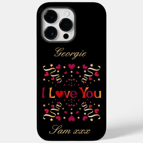 I LOVE YOU Red Heart Gold Vintage Valentine Black Case_Mate iPhone 14 Pro Max Case