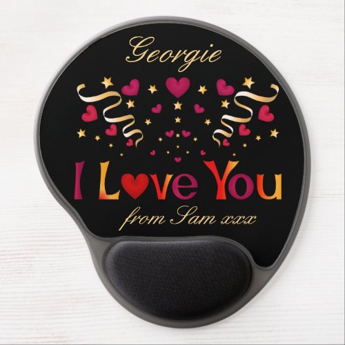 I LOVE YOU Red Heart Gold Vintage Valentine Black Gel Mouse Pad