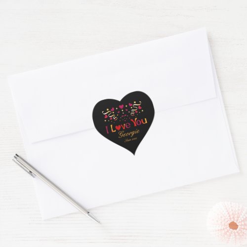 I LOVE YOU Red Heart Gold Vintage Valentine Black Heart Sticker