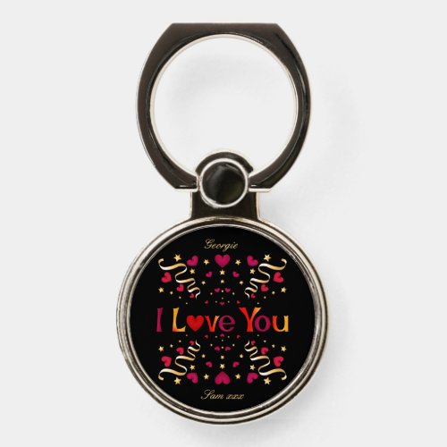 I LOVE YOU Red Heart Gold Vintage Valentine Black Phone Ring Stand