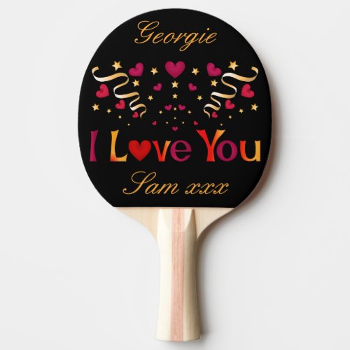 I LOVE YOU Red Heart Gold Vintage Valentine Black Ping Pong Paddle