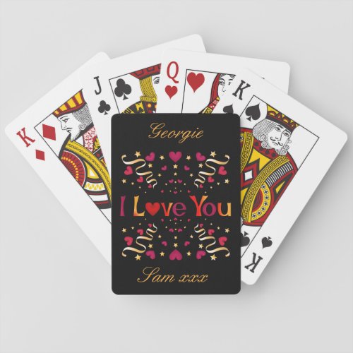 I LOVE YOU Red Heart Gold Vintage Valentine Black Playing Cards