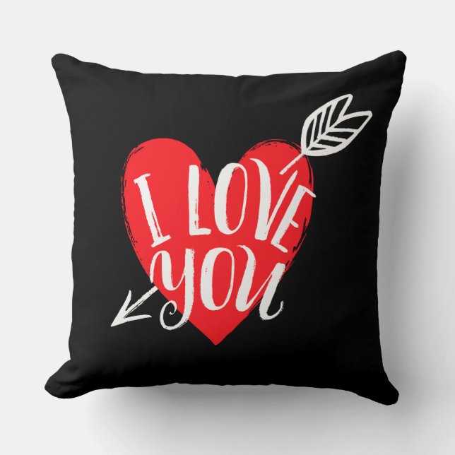 I Love You Red Heart Throw Pillow (Front)