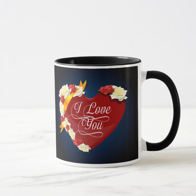 I Love You, Red Heart/White Roses Mug (Right)