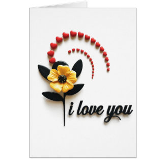I love You Red heart yellow flower Blank Inside Cards