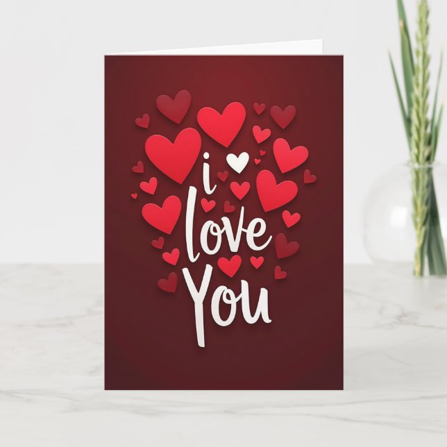 I Love You Red Hearts Card (Front)
