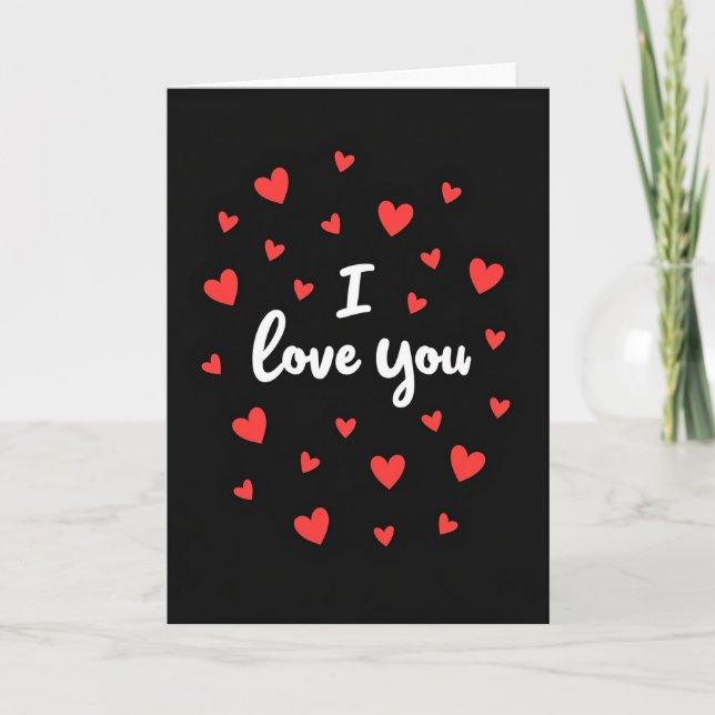 I Love You Red Hearts Flat Print Card (Front)