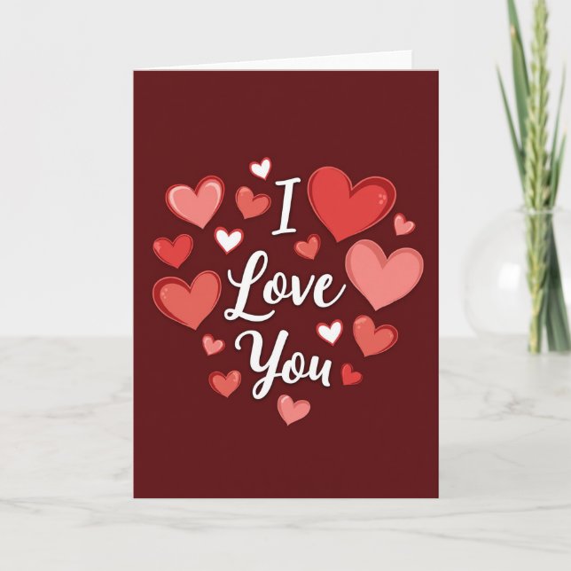 I Love You Red Hearts Glossy Card (Front)