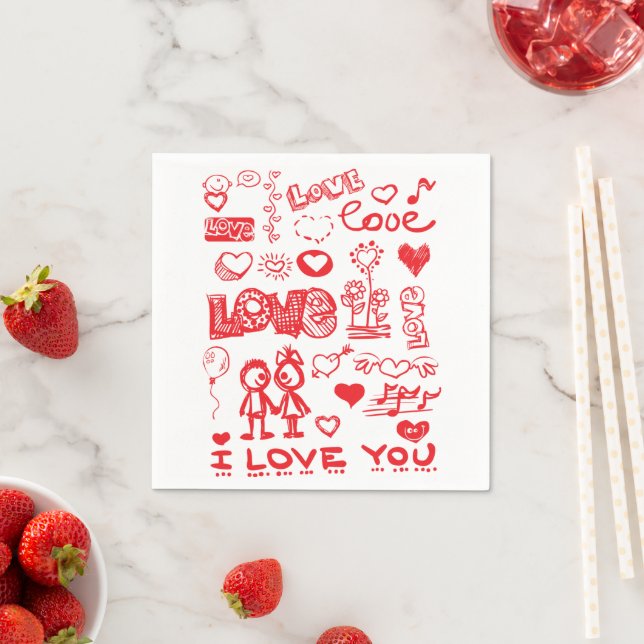 I love You, Red Hearts Napkins (Insitu)