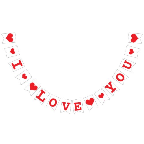 I LOVE YOU Red Hearts Valentine Wedding Decor Bunting Flags