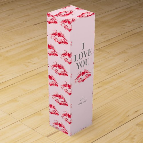 I Love You Red Kisses Valentines Day Personalized Wine Box