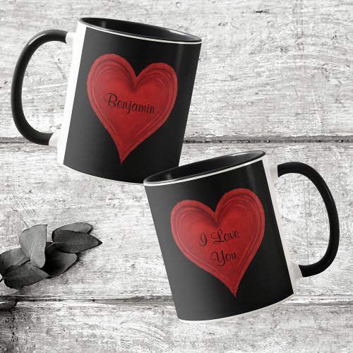 I Love You Red Minimalist Heart Black Name Mug