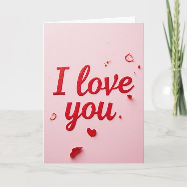 I Love You Red Petal Glitter Card (Front)